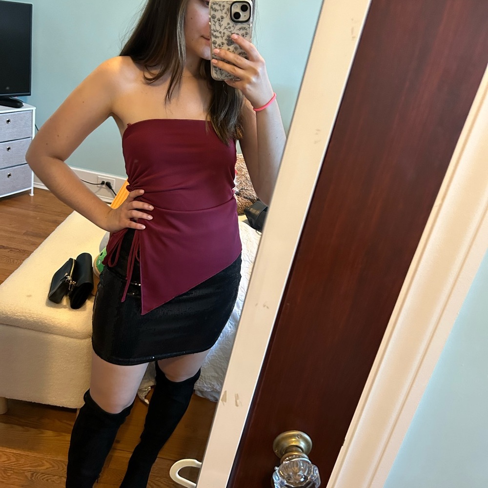 Garage Burgundy Strapless Top